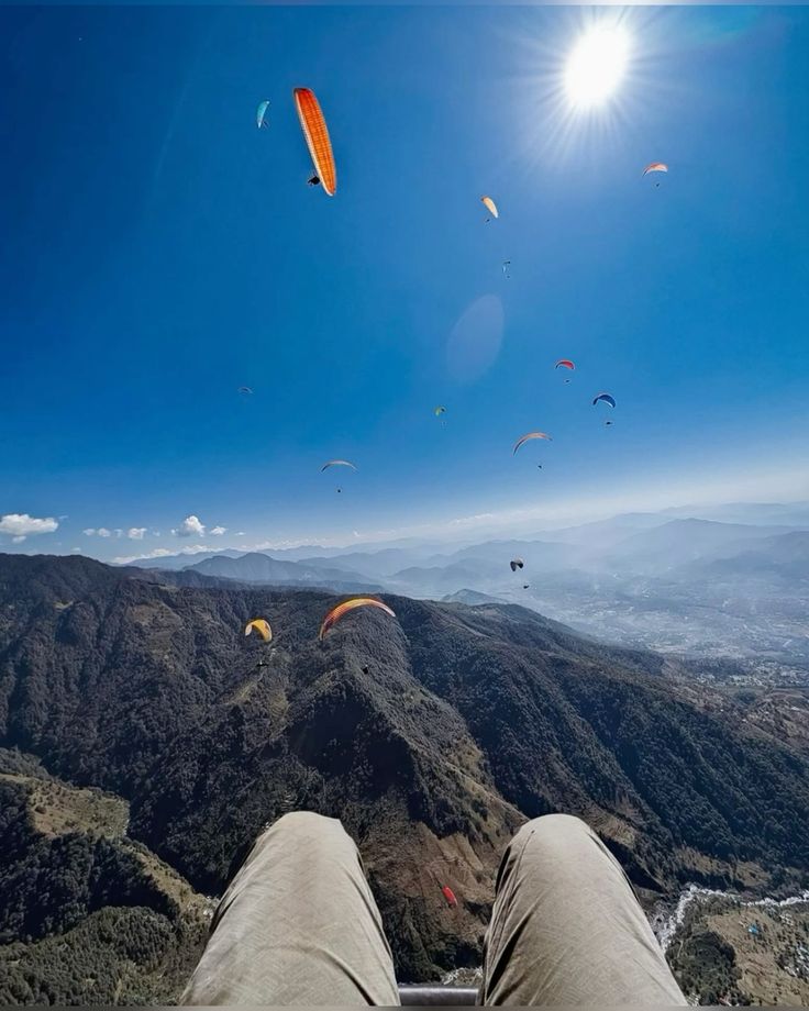 Bir Billing paragliding landscape and Himalayan mountains in Himachal Pradesh